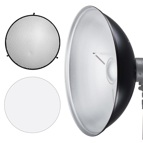 JINBEI - 40,6 cm Standard-Reflektor-Schönheitsplatte aus Aluminium mit weißem Diffusor und Wabe, Bowens Mount Studio Stroboskoplicht von JINBEI