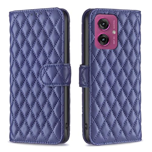 JIUNINE Hülle für Motorola Moto G55 5G, Handyhülle Leder Flip Case mit Rhombenmuster [Kartenfach] [Magnetverschluss] Schutzhülle Tasche Cover Lederhülle für Motorola Moto G55 5G, Blau von JIUNINE