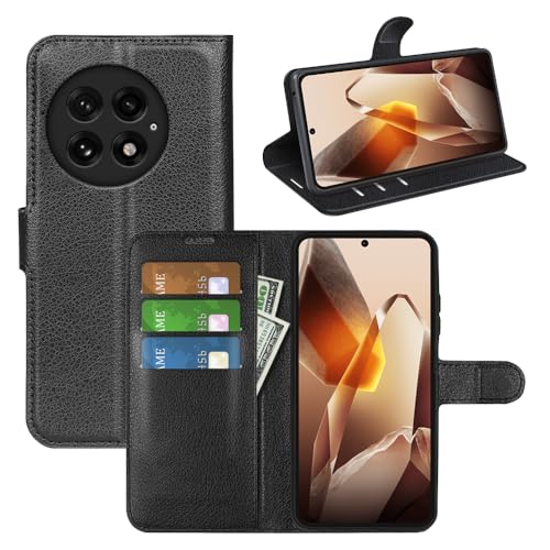 JIUNINE Hülle für OnePlus 13 5G, Handyhülle PU Leder Flip Case Stoßfeste Tasche mit Kartenfächer, Standfunktion, Magnetschnalle, Schutzhülle Klapphülle Handytasche Lederhülle, Schwarz von JIUNINE