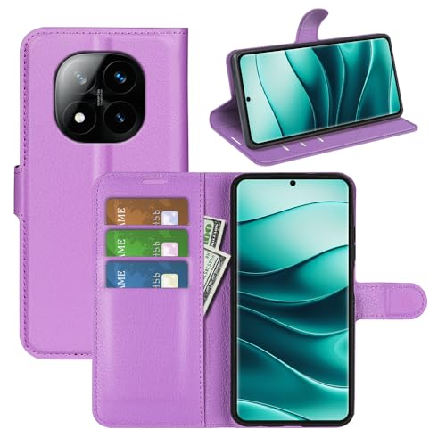 JIUNINE Hülle für Xiaomi Redmi Note 14 Pro+ 5G, Handyhülle PU Leder Flip Case Stoßfeste Tasche mit Kartenfächer, Standfunktion, Magnetschnalle, Schutzhülle Klapphülle Handytasche, Violett von JIUNINE