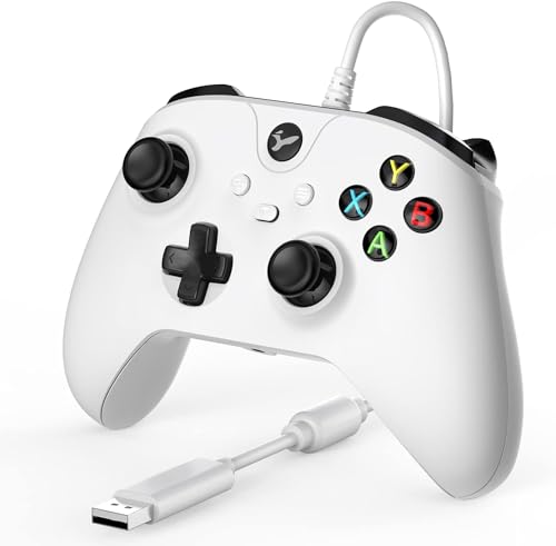 JJVYE Wired PC Controller für Gaming, Controller für Windows 7/8/10/11 with 3.5mm Headphone Plug, Turbo Function, Dual Vibration and Share Button(white) von JJVYE