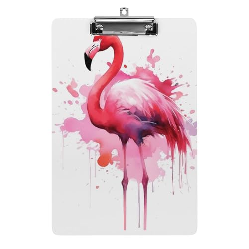 Acryl-Klemmbrett mit Flamingo-Aquarelldruck DIN A4, niedlicher Klemmbrett zum Aufhängen, leichtes Clipbrett, Schreibtischclip mit dezentem Clip von JKLQWH