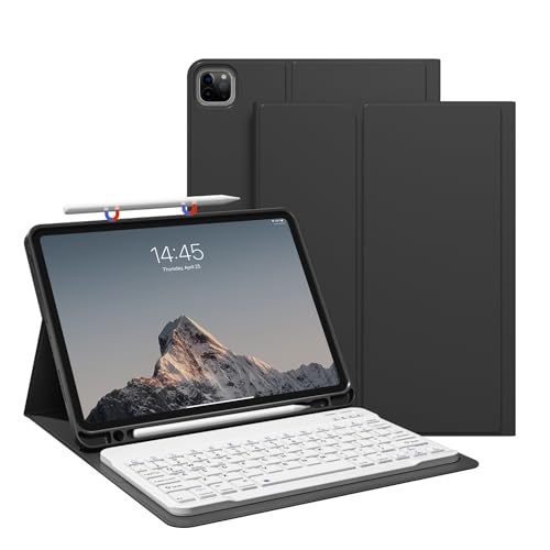 JKSML Tastatur Hülle für für iPad Pro 11" 4th Gen 2022/3rd Gen 2021/2nd Gen 2020mit Pencil Halter, Soft TPU Rückseite Gehäuse Hülle, Abnehmbarer Bluetooth Tastatur für iPad Pro 11 Zoll (Schwarz) von JKSML