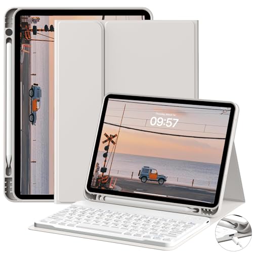 JKSML Tastatur Hülle für iPad 10 Generation 10,9 Zoll 2022, iPad 10. Gen Tastatur Hülle mit Pencil Halter, Soft TPU Rückseite Gehäuse, Abnehmbar Bluetooth QWERTZ Tastatur, Auto Schlafen/Wecken, Grau von JKSML