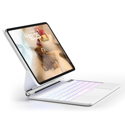 JKSML Tastatur Hülle für iPad Pro 11" 4.Gen 2022/3.Gen 2021/2.Gen 2020 mit 7 Farben Beleuchtung, Magnetische Freischwebende Design,Soft TPU Rückseite Gehäuse, Bluetooth QWERTZ Tastatur, (Weiße) von JKSML