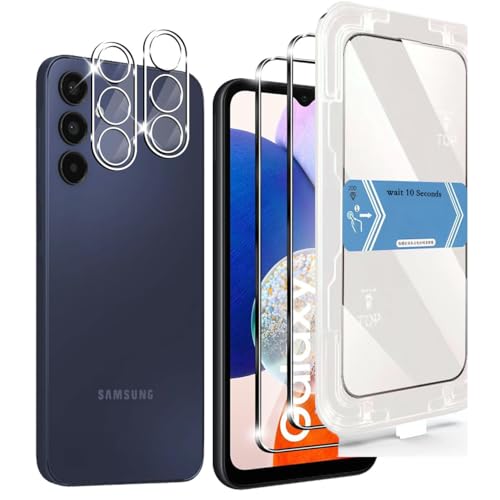 JMDZDL Schutzglas für Samsung Galaxy A14 5G/4G Schutzfolie, [2+2 Stück] Full Screen Panzerfolie Glas mit Positionierhilfe + Kamera Schutzglas für Samsung A14, 9H Ultra-klar Displayschutz mit Schablone von JMDZDL