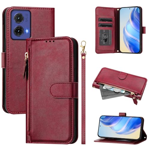 JMTALL Handyhülle für Motorola Moto G85 5G Klappbar PU Leder Flip Cover Handytasche Reißverschluss Brieftasche Klapphülle mit Magnetisch Kartenfach Schutzhülle für Moto G85 5G - Burgundisch von JMTALL