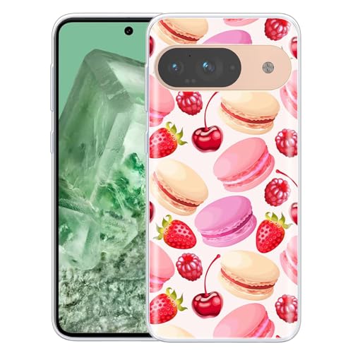 JMTALL Hülle für Google Pixel 9 Silikon Handyhülle Case Krapfen Kirsche Erdbeere Motiv Ultra Dünn Weiche TPU Silikon Stoßfeste Schutzhülle für Google Pixel 9 von JMTALL