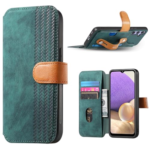 JMTALL Hülle für Samsung Galaxy A15 Klappbar PU Leder Flip Cover Handytasche Patchworkfarbe Klapphülle mit Kartenfach Handgelenkband Standfunktion Schutzhülle für Galaxy A15 Tiefgrün von JMTALL