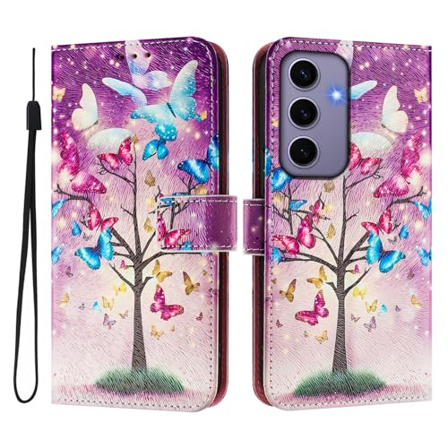 JMTALL Hülle für Samsung Galaxy S24 Plus Klappbar PU Leder Flip Cover Handytasche Schmetterling Baum Motiv Klapphülle mit Magnetisch Kartenfach Standfunktion Schutzhülle für Galaxy S24 Plus von JMTALL