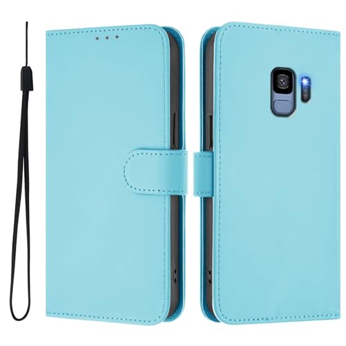 JMTALL Hülle für Samsung Galaxy S9 Klappbar PU Leder Handyhülle Flip Cover Handytasche Ultra Dünn Klapphülle mit Magnetisch Kartenfach Schutzhülle für Galaxy S9 Himmelblau von JMTALL