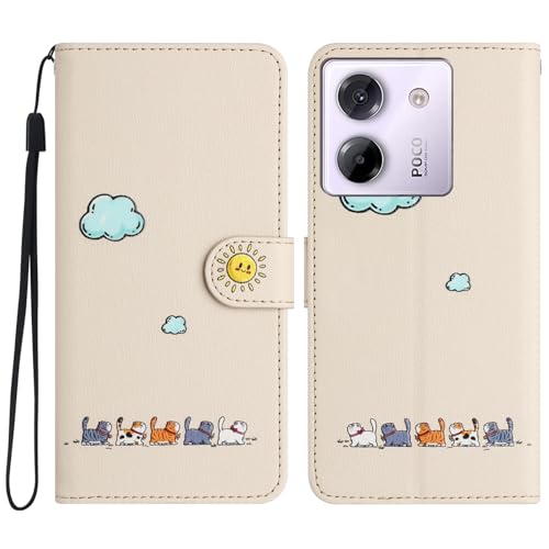 JMTALL Hülle für Xiaomi Poco M7 Pro 5G Klappbar PU Leder Flip Cover Handytasche Niedliches Katze Motiv Klapphülle mit Kartenfach Standfunktion Schutzhülle für Poco M7 Pro 5G Beige von JMTALL