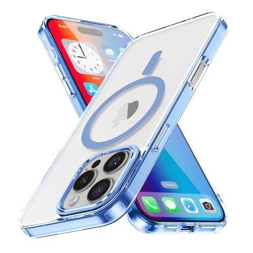 JMTALL Hülle für iPhone 15 Pro kompatibel mit Magsafe Magnetische Handyhülle Weiche Silikon Rahmen und PC Acryl Rückseite Transparent Anti Gelb Clear Stoßfest Anti-Kratzer Schutzhülle Hellblau von JMTALL