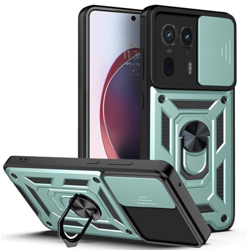 JNERBUYI Hülle für Motorola Edge 50 Ultra 5G Schutzhülle mit 360°Ring und Objektiv Cover, Stoßfeste Handyhülle mit Magnet Ständer, Bumper Robuste Hülle. Grün von JNERBUYI