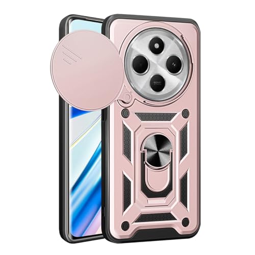 JNERBUYI Hülle für xiaomi Redmi 14C 4G Schutzhülle mit 360°Ring und Objektiv Cover, Stoßfeste Handyhülle mit Magnet Ständer, Bumper Robuste Hülle. Roségold von JNERBUYI