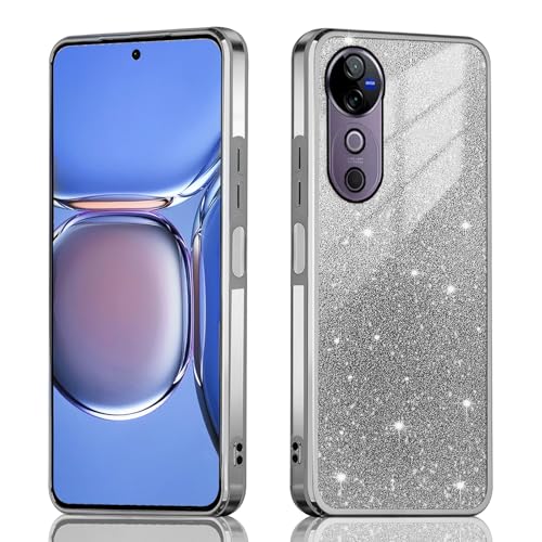 JNERBUYI Transparent Handyhülle für Vivo V40 5G, Schutzhülle Stoßfest, Hülle Ultra Dünn Exquisite Galvanisierte, Glitzernde Hülle für Mädchen.Black von JNERBUYI