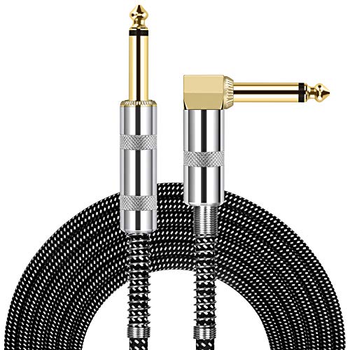 JOLGOO Gitarrenkabel, 1/4 Zoll Kabel 4.5m, gerade bis rechtwinklig 6,35mm Stecker Bass Keyboard Instrumentenkabel, schwarz und grau Tweed Stoff Jacke, elektrische Mandoline, pro Audio von JOLGOO