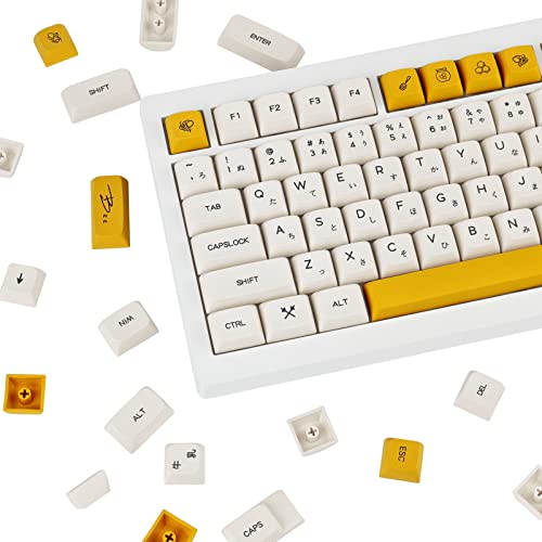 140 Tasten Keycaps Honey-Milk Gelb PBT XDA Profile Geeignet für mechanische Gaming Tastaturen Japanisches Thema Thermische Sublimation Honig und Milch von JOLINTAL