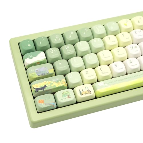 JOLINTAL 131 Tasten Grün MOA Profil Keycap, Fünf Seite Dye Sublimation PBT Keycap Set, Cute Keyboard Keycap Runde Custom Keycap Frühling Ästhetische Keycaps für Mechanische Tastatur von JOLINTAL