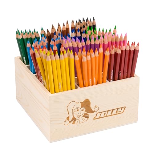 JOLLY Classpack - Wood, Supersticks Classic, Basic colours, Holzbox mit 144 Farbstiften, 12 Grundfarben, Bruchfest und Ungiftig, Ideal für Schule und Kindergarten von JOLLY