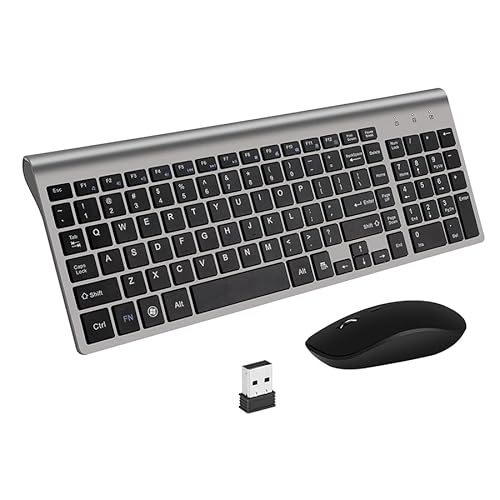 JOMAA 2,4 G kabellose Tastatur, ultradünn, volle Größe, Tastatur mit Ziffernblock, kompakte Tastatur für Computer/Desktop/PC/Laptop (Grau) von JOMAA