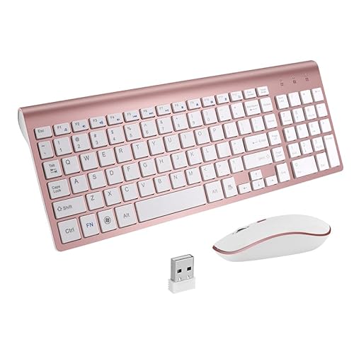 JOMAA 2,4 G kabellose Tastatur, ultradünne Tastatur in voller Größe, mit Ziffernblock, kompakte Tastatur für Computer/Desktop/PC/Laptop (Weiß Pink) von JOMAA