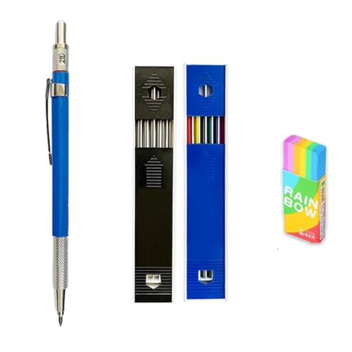 JOMPENS Druckbleistift-Set, 2 mm, 2B, automatischer Bleistift mit schwarzer Bleistiftmine, verwendet für künstlerisches Skizzieren, Skizzieren, Schreiben und Bastelbedarf (blau) von JOMPENS