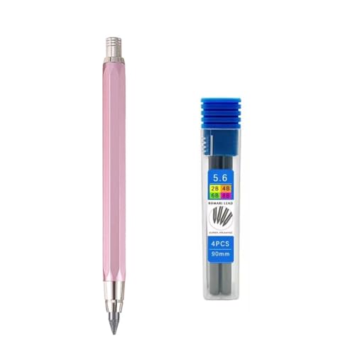 JOMPENS Mechanischer Kupplungsminenhalter mit 5,6 mm Durchmesser + schwarze 4 2b 4b 6b 8b Minen-Sets (Rosa) von JOMPENS