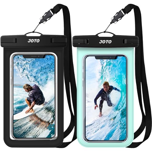 JOTO 2 Stück wasserdichte Handyhülle IPX8 Unterwasser Wasserfest Handytasche für iPhone 16 15 14 13 12 11 Pro Max Plus Galaxy S24 S23 A15 Xiaomi bis 7 Zoll Phone Case -Schwarz/Grün von JOTO