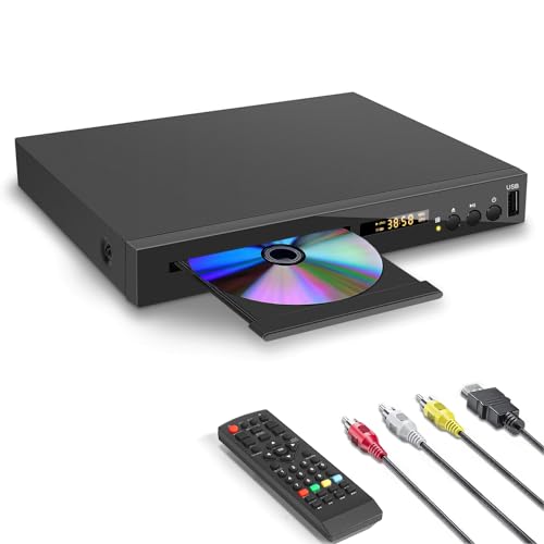 HD Blu-ray Player für TV, Kompakt Blu-ray-Disc-Player 1080P DVD-Player mit HDMI-Ausgang, AV-Ausgang, Koaxialausgang, USB-Eingang, Unterstützt Alle DVDs & Region 2 Blu-Ray-Discs, Integriertes PAL NTSC von JOVELL