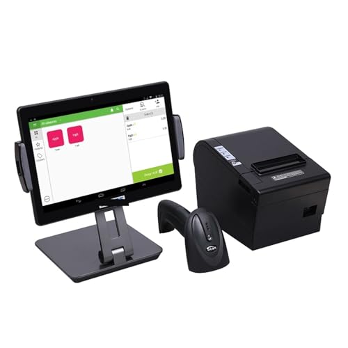 Registrierkasse für Kleinunternehmen, 10-Zoll-POS-Kassensystem mit Tablet, Halterung, Drucker und Scanner for e Point-of-Sale mit Software für Einzelhandel, Restaurant, Supermarkt von JOXLOVER