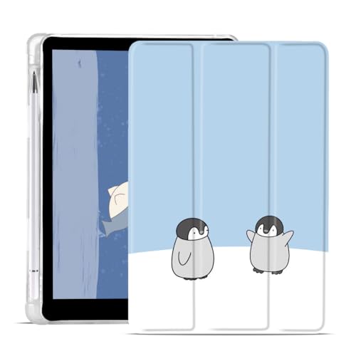 JOYLAND Lovely Cartoon Pinguin Pad Case for 10.9 Inch iPad 2022/10th Generation with Pencil Holder, Auto Wake/Sleep, Clear TPU Foldable Blue Leather Anti-Scratch Foldable Stand Back Cover von JOYLAND