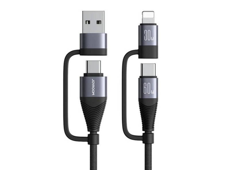 JOYROOM 4in1 Kabel SA37-2T2 2x USB Typ-C 1x iPhone 1x USB-A, 60W, 1,2m Smartphone-Kabel, (1.2 cm) von JOYROOM