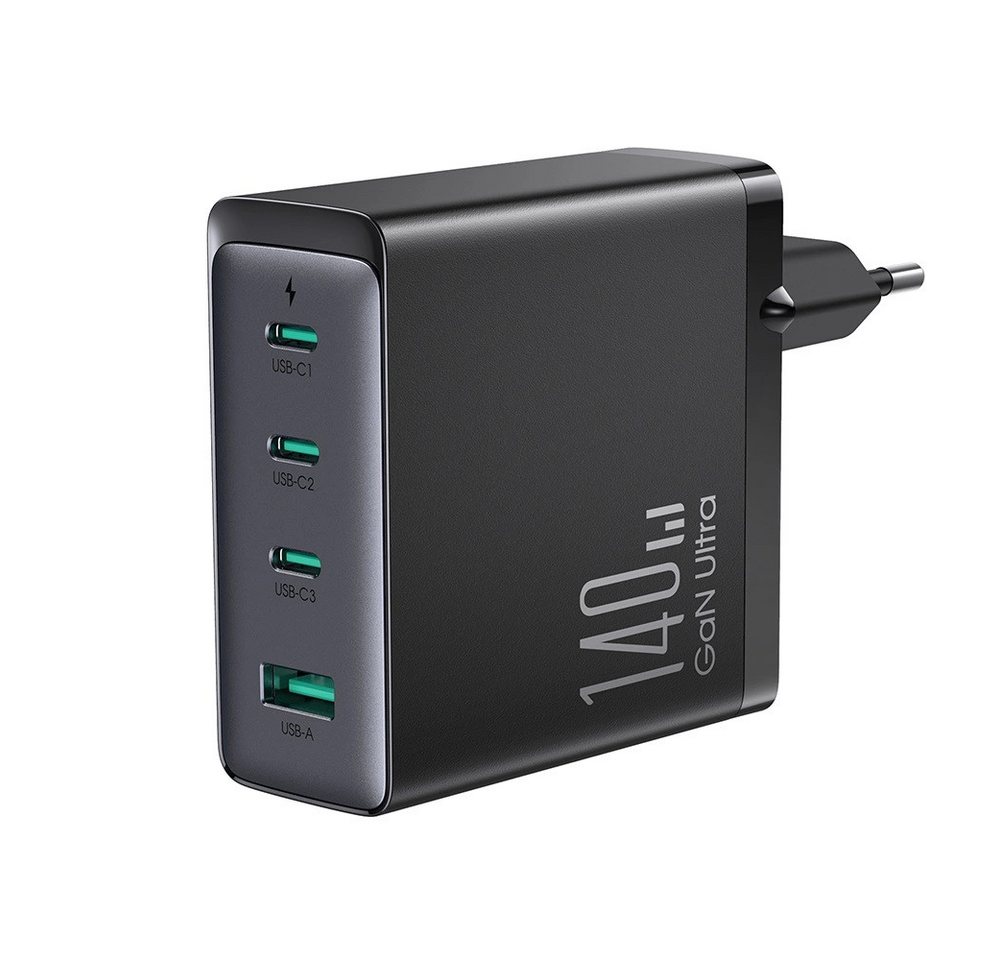 JOYROOM GaN Ultra 140W Schnellladegerät 3 x USB-C/A - Schwarz 240W 1,2m Kabel Schnelllade-Gerät von JOYROOM