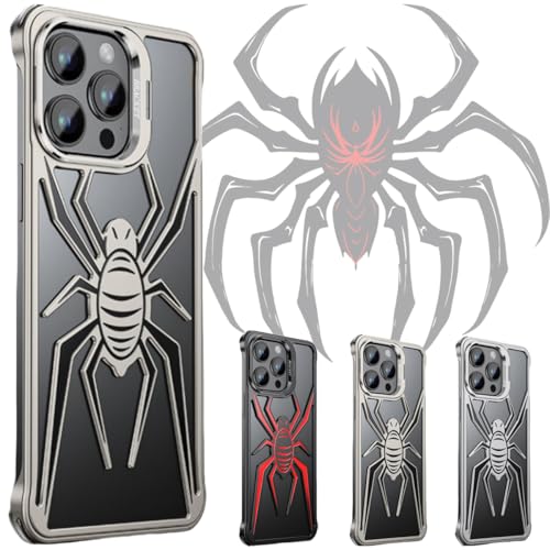 JPZI Spider Case with Metal Lens Bracket for iPhone, Metal Aluminum 3D Hollow Spider Rimless Lens Stand Case for iPhone 15 14 13 Pro Max (for iPhone 13,Gray) von JPZI