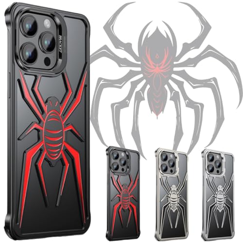 JPZI Spider Case with Metal Lens Bracket for iPhone, Metal Aluminum 3D Hollow Spider Rimless Lens Stand Case for iPhone 15 14 13 Pro Max (for iPhone 14,Red) von JPZI