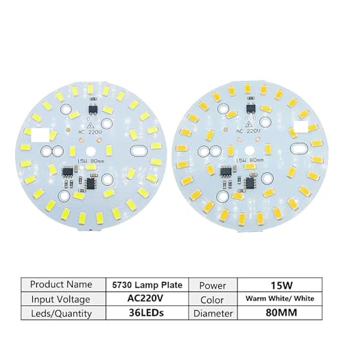 JRXFXEKW 10-20pcs AC220V SMD5730 LED 3W 5W 7W 10W 12W 15W 18W 24W Aluminum Lamp Panel with Smart IC Driver for Indoor Light Source DIY(White-6500K,15W-80MM_10 Pieces) von JRXFXEKW