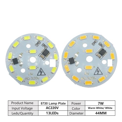 JRXFXEKW 10-20pcs AC220V SMD5730 LED 3W 5W 7W 10W 12W 15W 18W 24W Aluminum Lamp Panel with Smart IC Driver for Indoor Light Source DIY(White-6500K,7W-44MM_20 Pieces) von JRXFXEKW