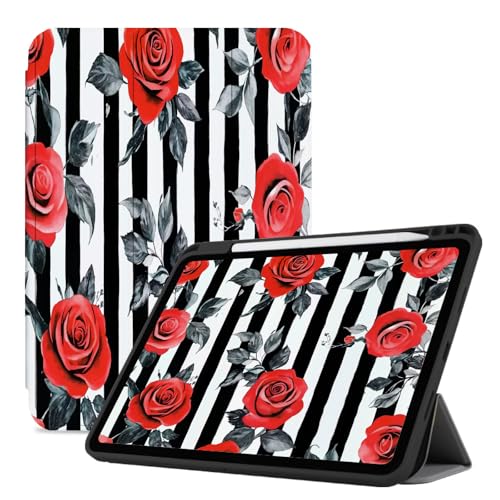 Hülle für ipad Air 3 (10,5 Zoll 2019, 3 Generation) Und Hülle für ipad Pro 10,5 Zoll 2017, Slim Smart Wake/Sleep Shell Trifold Stand Tablet Cover Mit Stifthalter, Gestreifte Rosenblüte von JRZEOCI