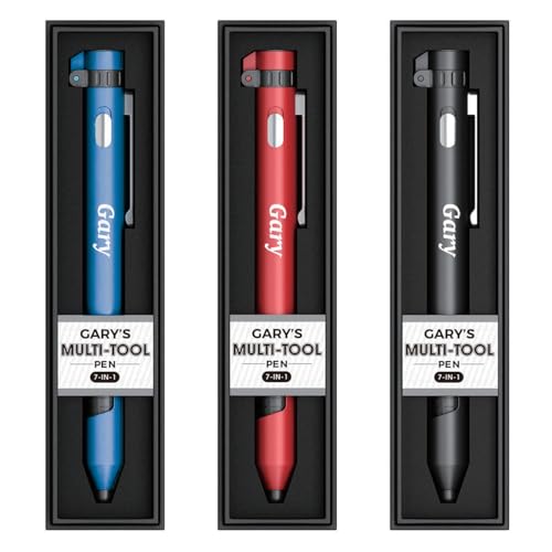 Gary Named Personalisierbarer Multi-Tool-Stift, 7-in-1 mit Taschenlampe, Handyhalter, Stylus, Kompass und Schraubendreher-Set, verschiedene Farben (Rot, Blau, Schwarz) – schwarze Tinte von JRose Collections