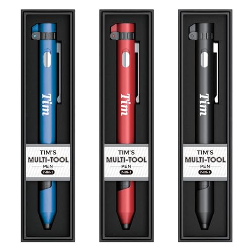 Tim Named Personalisierbarer Multi-Tool-Stift, 7-in-1 mit Taschenlampe, Handyhalter, Stylus, Kompass und Schraubendreher-Set, verschiedene Farben (rot, blau, schwarz) – schwarze Tinte von JRose Collections