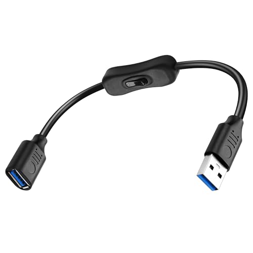 JSADZKJ USB 3.0 Kabel mit EIN/Aus-Schalter USB Typ A Stecker zu Buchse Verlängerungskabel Kurzes USB 3.0 Verlängerungskabel unterstützt Daten und Strom für PC TV Auto Laptop LED-Streifen 1ft von JSADZKJ