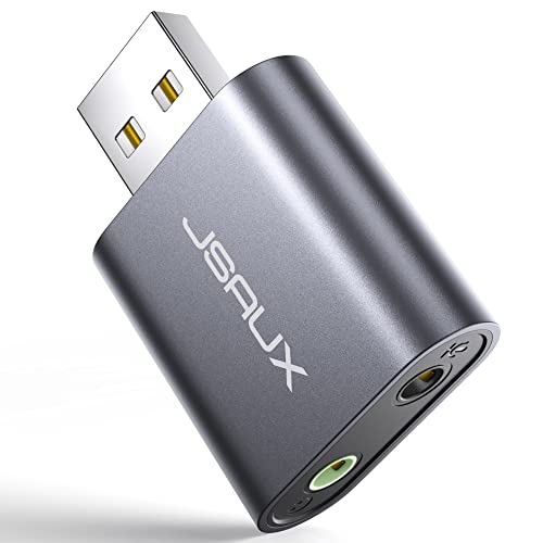 JSAUX Externe USB Soundkarte, Klinke USB Adapter für Computer, PS5, PS4, USB Audio Stereo Adapter External Sound Card-Grau von JSAUX