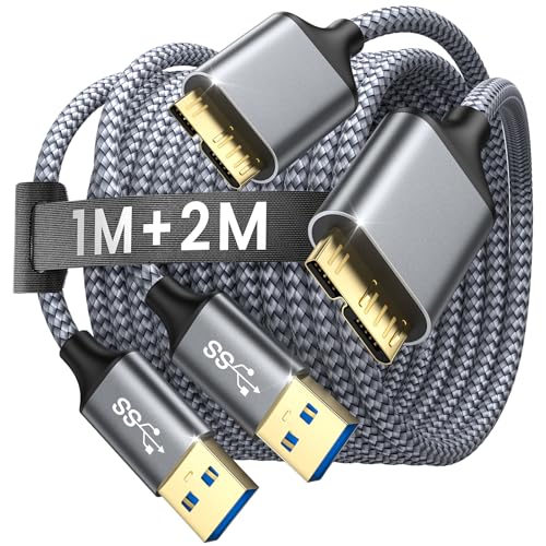 JSAUX USB 3.0 Micro B Kabel [1M+2M], USB 3.0 Stecker auf Micro B Datenkabel Externes Festplattenkabel Kompatibel mit Toshiba, WD, Seagate Festplatte, Samsung Galaxy S5/Note 3/Note Pro 12,2 ect von JSAUX