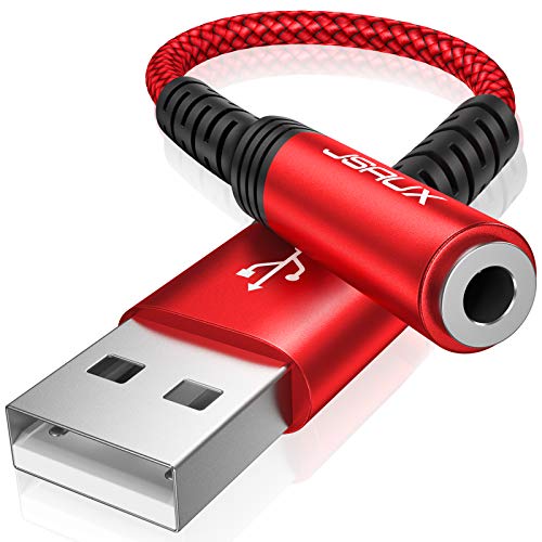 JSAUX USB A auf 3.5mm Klinke Aux Adapter, USB auf Aux Audio Headset Adapter TRRS Stereo USB Externe Soundkarte kompatibel mit PS4, Headset (CTIA/OMTP Standard), Mikrofon, Laptop, PC Rot von JSAUX