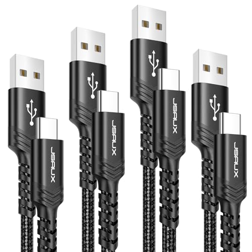 JSAUX USB C Kabel [4 Stück 1M+1M+2M+3M] 3.1A USB-C Ladekabel Typ-C Schnellladekabel Kompatibel mit iPhone 15/15 Pro Max Samsung Galaxy S24 S23 S22 S20 S10 S9 Note 20 10 A54 Pixel 8 7 Switch Schwarz von JSAUX