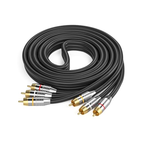 JSGHGDF Stereo-Soundkabel mit 3 Cinch-Stecker, vergoldet, 3 Cinch-Stecker auf 3 Cinch-Stecker, Kupfergehäuse, Hilfskabel für Heimkino von JSGHGDF