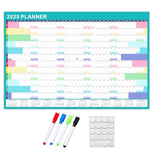 2025 Full Jahr Um Den Kalender Mit Löschbarem Marker Und Kleberaufklebern 90x60 Cm Wandkalender Jährlicher Planer Anzusehen von JTQYFI