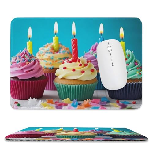 Mauspad, bunt, "Happy Birthday"-Cupcakes, bedruckt, wasserdicht, rutschfeste Gummiunterseite, Mauspad für Schreibtisch, Computer, Laptop, Büro von JTREHY