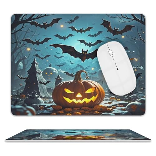 JTREWBV Personalisiertes Gaming-Mauspad, Halloween-Motiv fliegende Fledermäuse, strapazierfähiges Mauspad, Leder-Mauspad für Zuhause, Büro oder Schreibtisch von JTREWBV